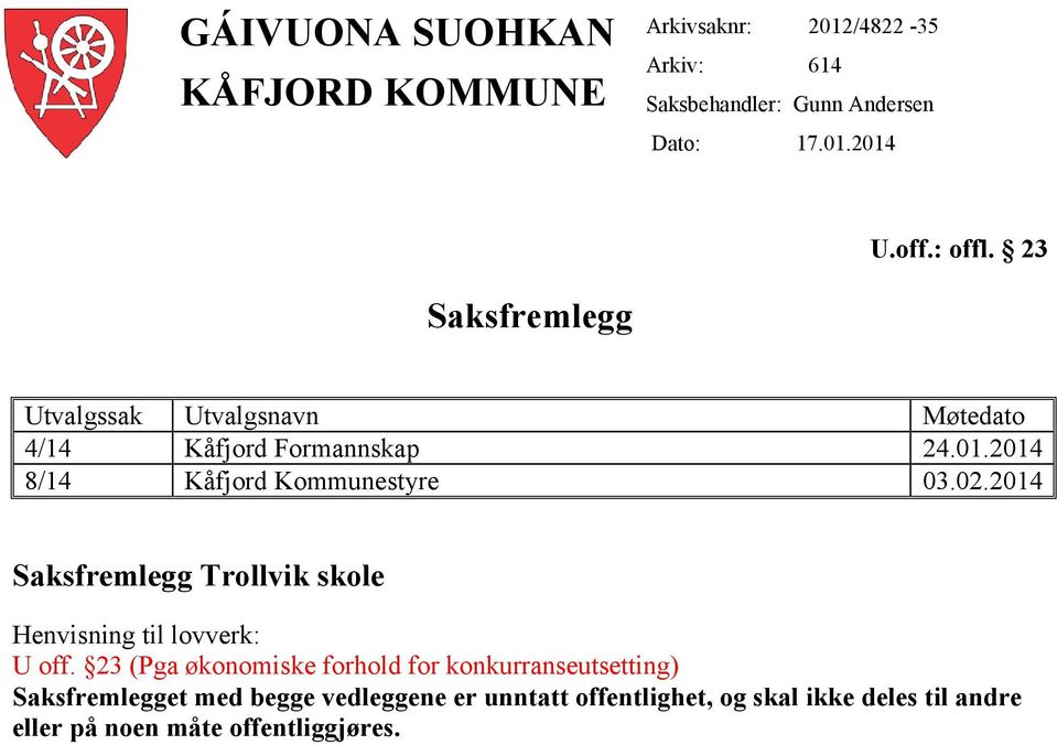 02.2014 Saksfremlegg Trollvik skole Henvisning til lovverk: U off.