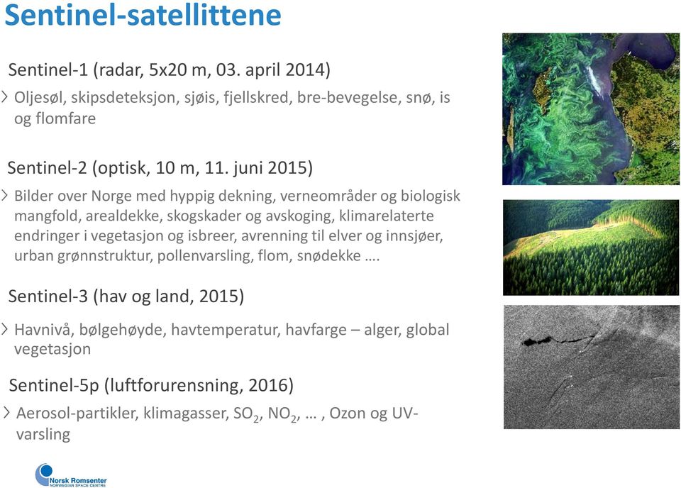 juni 2015) Bilder over Norge med hyppig dekning, verneområder og biologisk mangfold, arealdekke, skogskader og avskoging, klimarelaterte endringer i