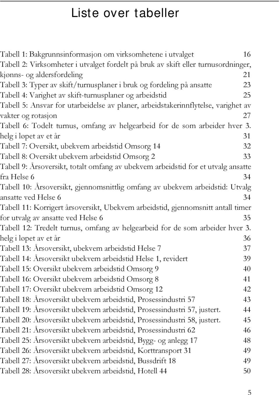 varighet av vakter og rotasjon 27 Tabell 6: Todelt turnus, omfang av helgearbeid for de som arbeider hver 3.