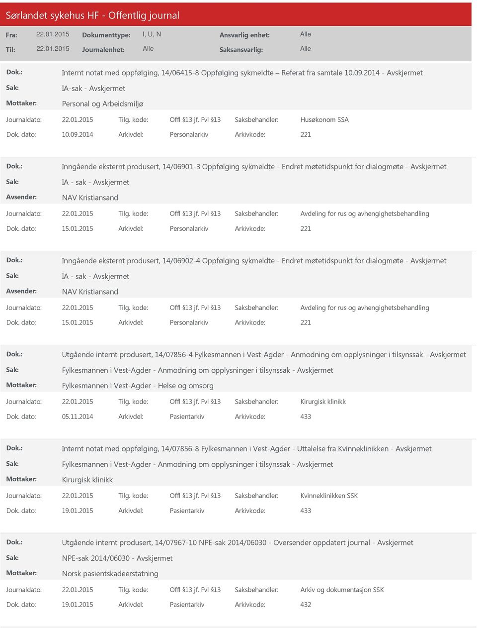 2014 Personalarkiv 221 Inngående eksternt produsert, 14/06901-3 Oppfølging sykmeldte - Endret møtetidspunkt for dialogmøte - IA - sak - NAV Kristiansand Avdeling for rus og avhengighetsbehandling 15.