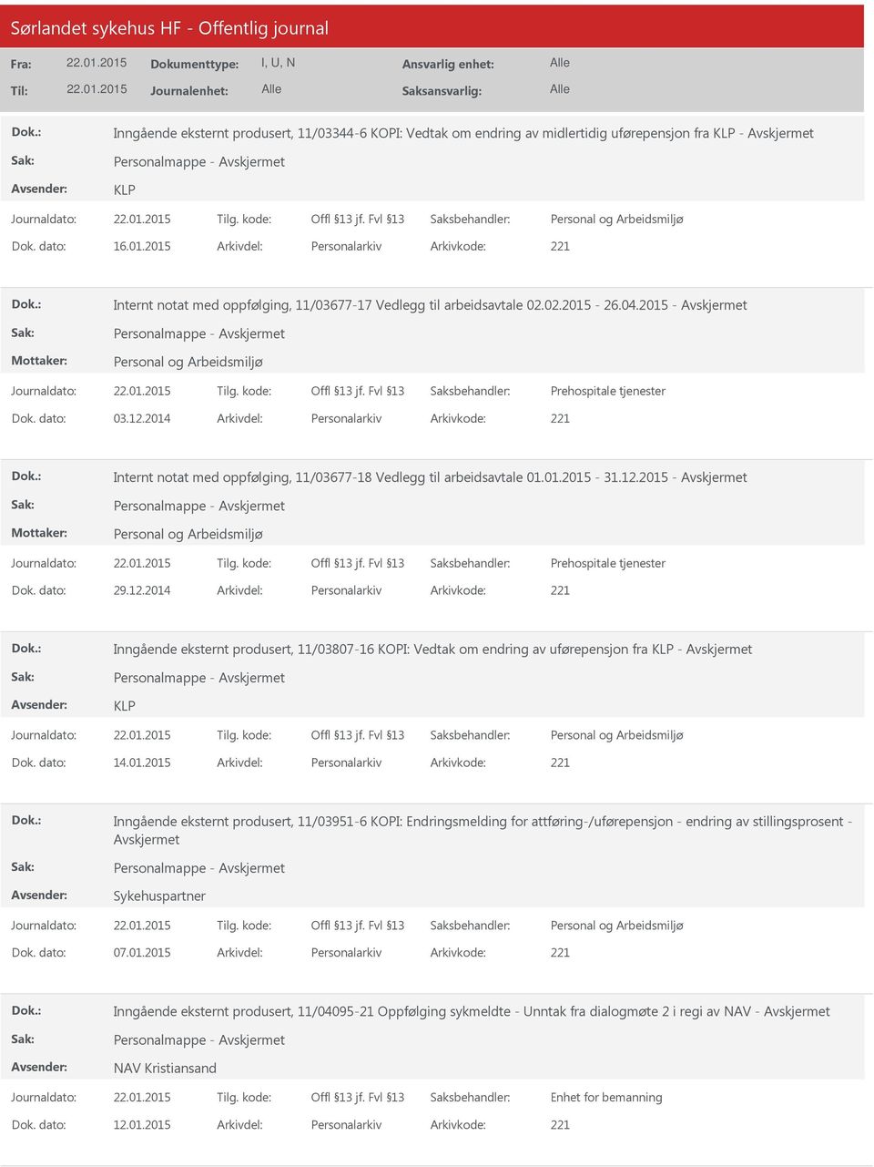 2014 Personalarkiv 221 Internt notat med oppfølging, 11/03677-18 Vedlegg til arbeidsavtale 01.01.2015-31.12.