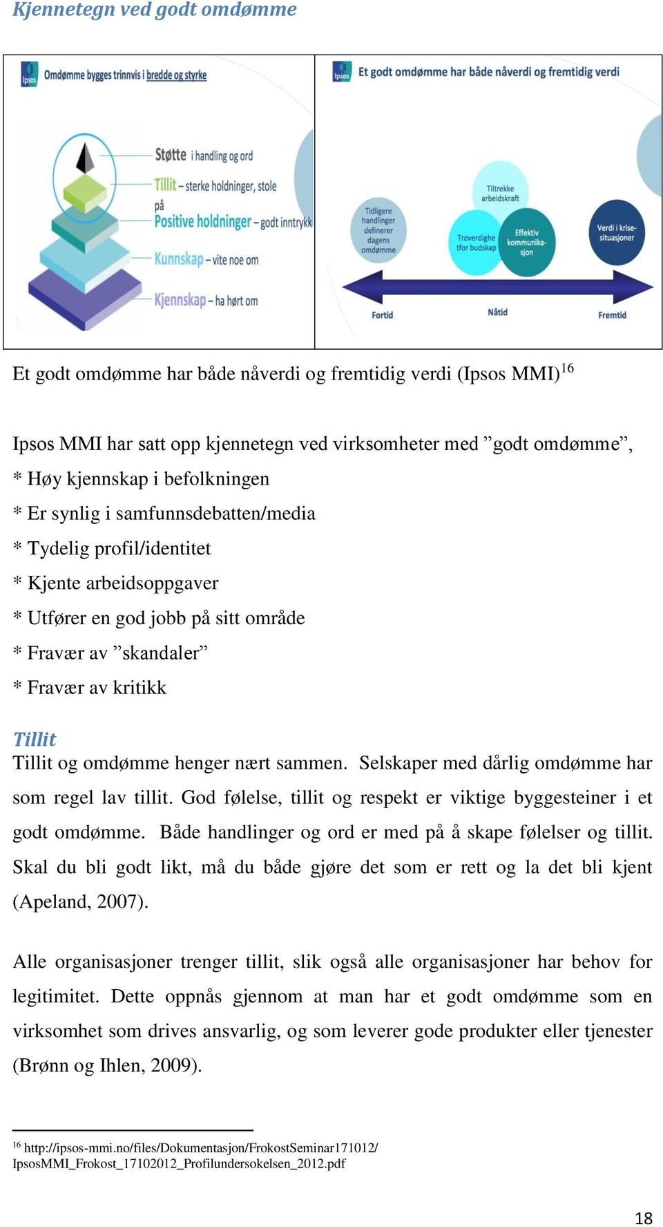 sammen. Selskaper med dårlig omdømme har som regel lav tillit. God følelse, tillit og respekt er viktige byggesteiner i et godt omdømme. Både handlinger og ord er med på å skape følelser og tillit.