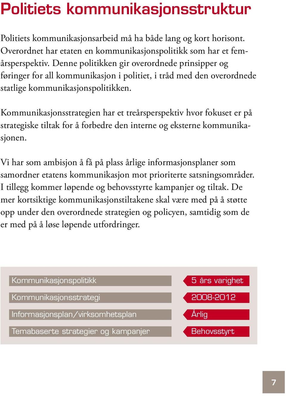 Kommunikasjonsstrategien har et treårsperspektiv hvor fokuset er på strategiske tiltak for å forbedre den interne og eksterne kommunikasjonen.