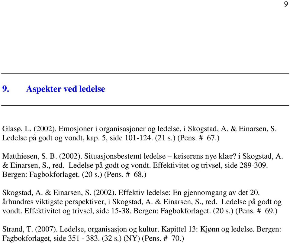 ) Skogstad, A. & Einarsen, S. (2002). Effektiv ledelse: En gjennomgang av det 20. århundres viktigste perspektiver, i Skogstad, A. & Einarsen, S., red. Ledelse på godt og vondt.