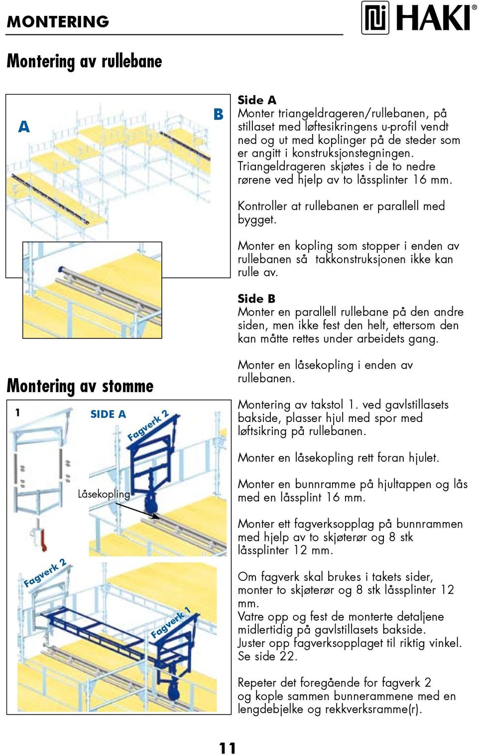 Monter en kopling som stopper i enden av rullebanen så takkonstruksjonen ikke kan rulle av.