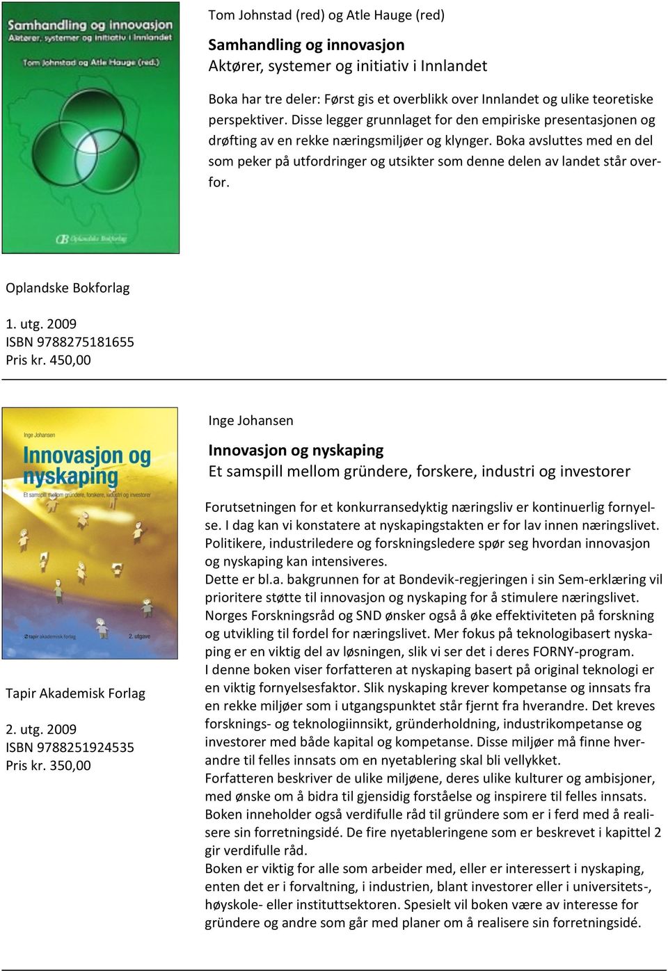 Boka avsluttes med en del som peker på utfordringer og utsikter som denne delen av landet står overfor. Oplandske Bokforlag ISBN 9788275181655 Pris kr.