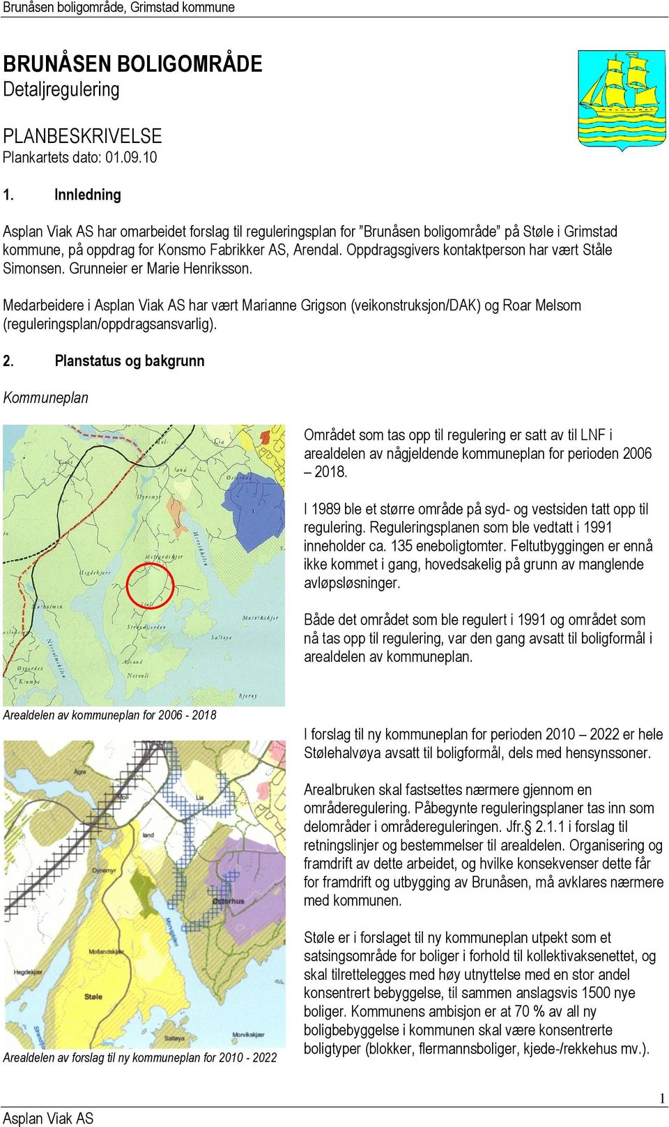 Oppdragsgivers kontaktperson har vært Ståle Simonsen. Grunneier er Marie Henriksson. Medarbeidere i har vært Marianne Grigson (veikonstruksjon/dak) og Roar Melsom (reguleringsplan/oppdragsansvarlig).