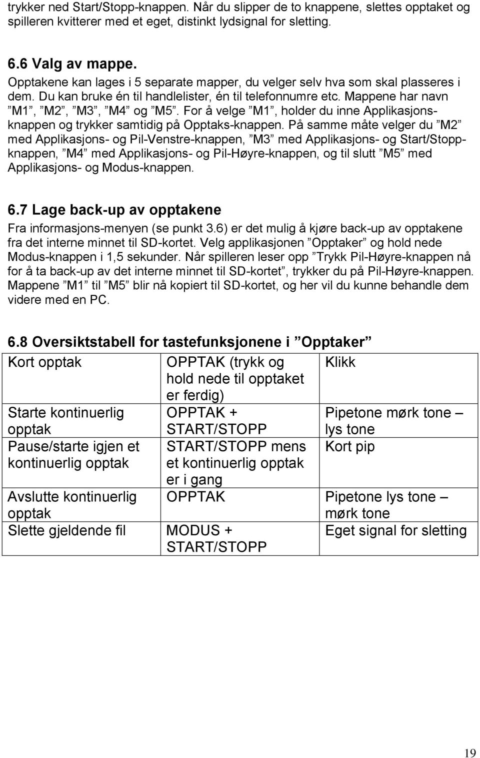 For å velge M1, holder du inne Applikasjonsknappen og trykker samtidig på Opptaks-knappen.