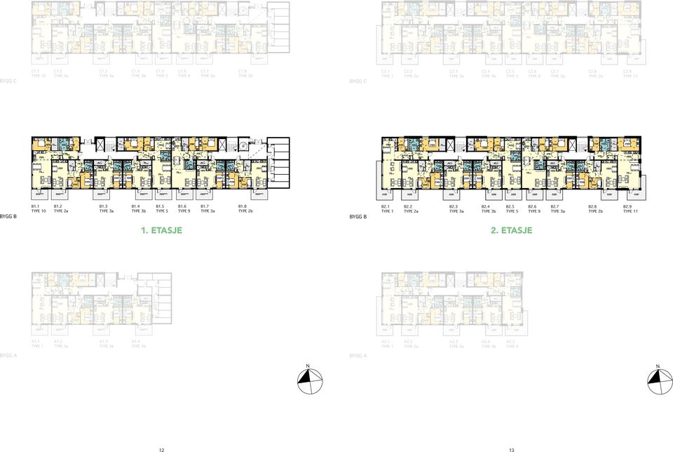 3 B1.5 Bra: 85,5 m2 P-rom: 80,5 m2 B1.4 B1.5 B1.6 Bra: 90,0 m2 P-rom: 86,5 m2 B1.6 C1.8 C2.1 TYPE 1 Bra: 98,0 m2 P-rom: 93,0 m2 BYGG C C2.2 C2.1 TYPE 1 B1.