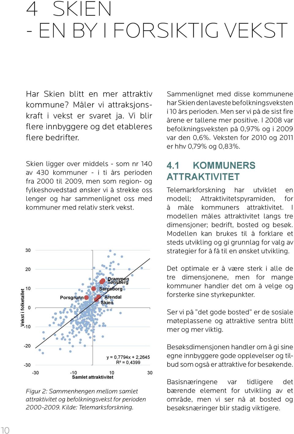 Sarpsborg Skien ligger over middels - som nr 140 av 430 kommuner - i ti års perioden fra Porsgrunn 2000 til 2009, men som region- og fylkeshovedstad ønsker vi å strekke oss lenger og har sammenlignet