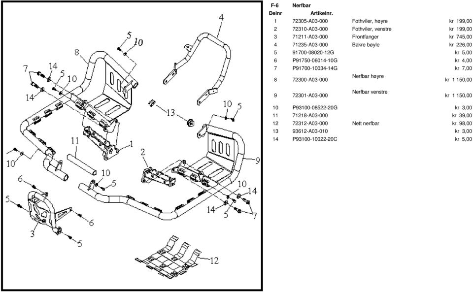 P91700-10034-14G kr 7,00 8 72300-A03-000 Nerfbar høyre kr 1 150,00 9 72301-A03-000 Nerfbar venstre kr 1 150,00 10