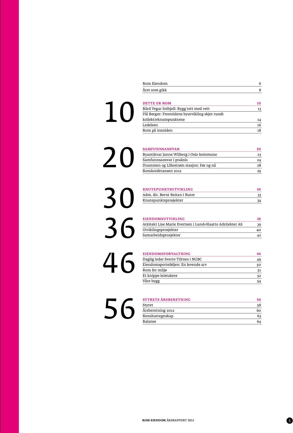 dir. Bernt Reitan i Ruter 33 Knutepunktsprosjekter 34 Eiendomsutvikling 36 Arkitekt Lise Marie Evertsen i Lund+Slaatto Arkitekter AS 39 Utviklingsprosjekter 40 Samarbeidsprosjekter 42