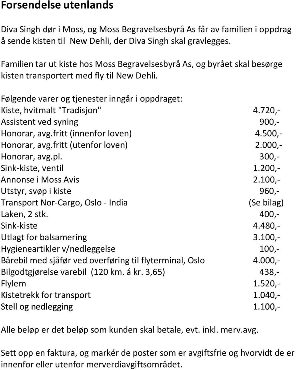 720, Assistent ved syning 900, Honorar, avg.fritt (innenfor loven) 4.500, Honorar, avg.fritt (utenfor loven) 2.000, Honorar, avg.pl. 300, Sink kiste, ventil 1.200, Annonse i Moss Avis 2.