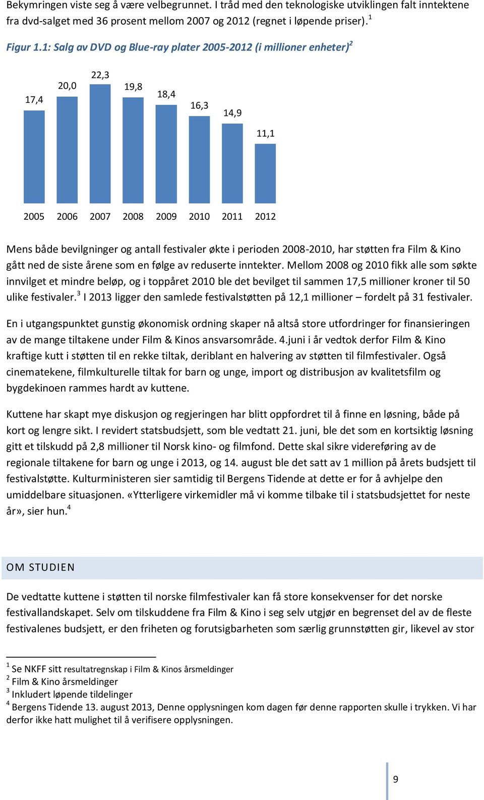 perioden 2008-2010, har støtten fra Film & Kino gått ned de siste årene som en følge av reduserte inntekter.