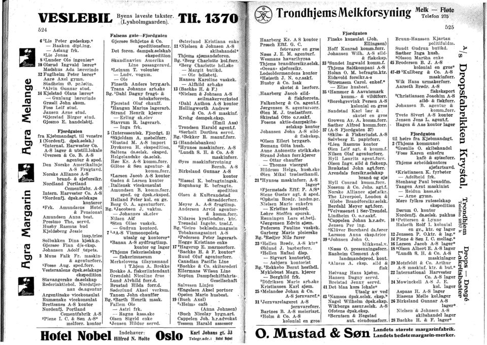 Fjordgaten frå Kjøbmandsgt. til venstre l (Nordenfj. dtpsk.selsk.) "Internat. Harwester Co. A-S lager & utstill.lokale Iversen & Co. B. A-S agentur & sped. Den Norske Amerikalinje A-S Fragtavd.