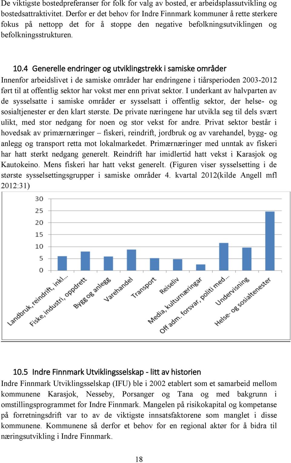 4 Generelle endringer og utviklingstrekk i samiske områder Innenfor arbeidslivet i de samiske områder har endringene i tiårsperioden 2003-2012 ført til at offentlig sektor har vokst mer enn privat