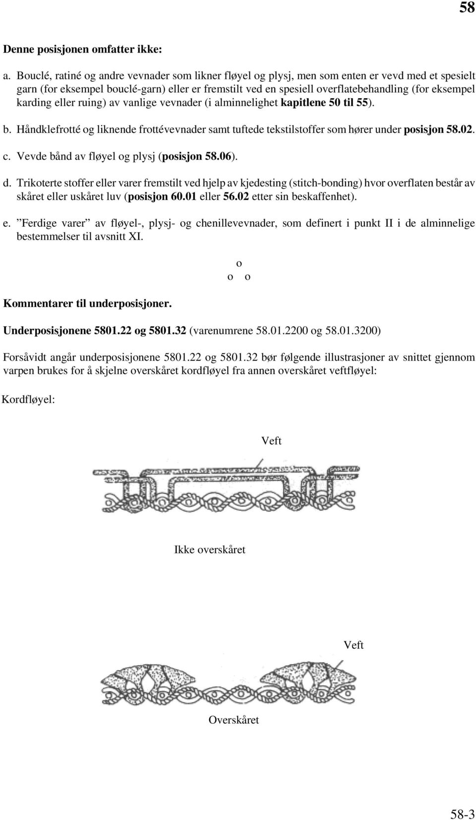 karding eller ruing) av vanlige vevnader (i alminnelighet kapitlene 50 til 55). b. Håndklefrotté og liknende frottévevnader samt tuftede tekstilstoffer som hører under posisjon 58.02. c.