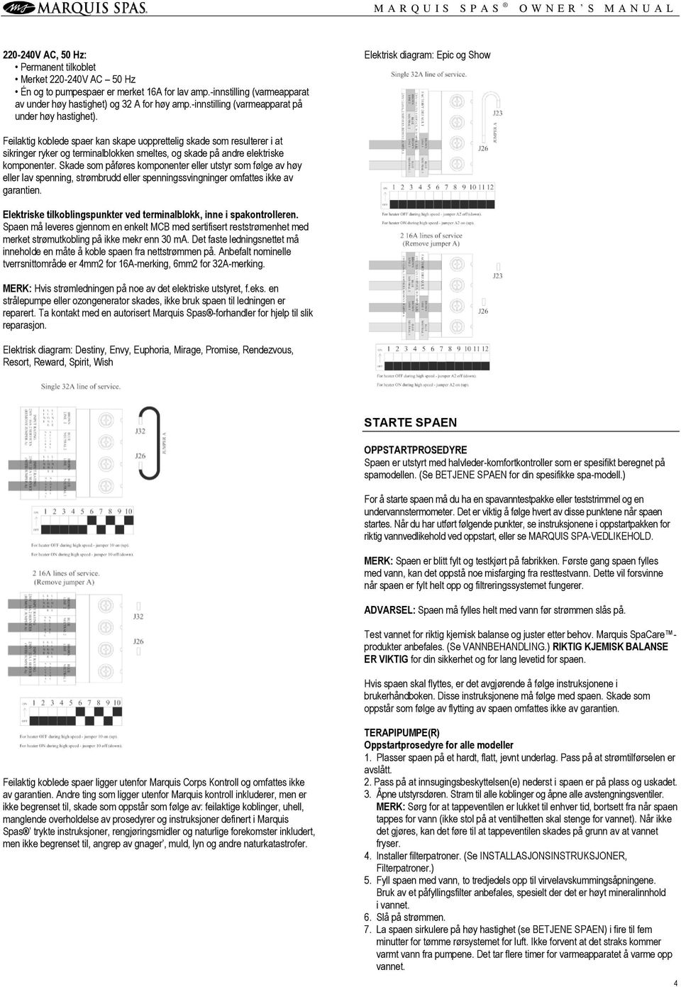 Elektrisk diagram: Epic og Show Feilaktig koblede spaer kan skape uopprettelig skade som resulterer i at sikringer ryker og terminalblokken smeltes, og skade på andre elektriske komponenter.