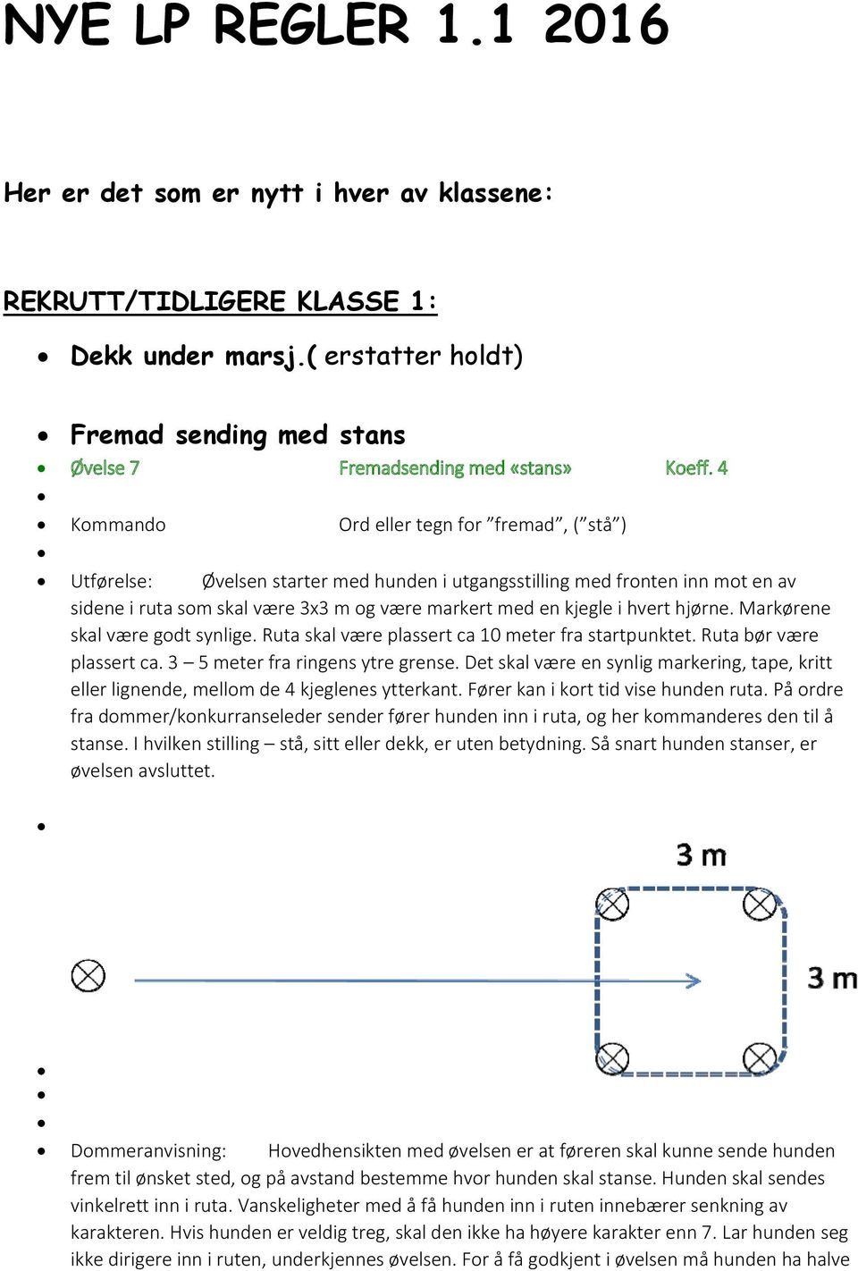 hjørne. Markørene skal være godt synlige. Ruta skal være plassert ca 10 meter fra startpunktet. Ruta bør være plassert ca. 3 5 meter fra ringens ytre grense.