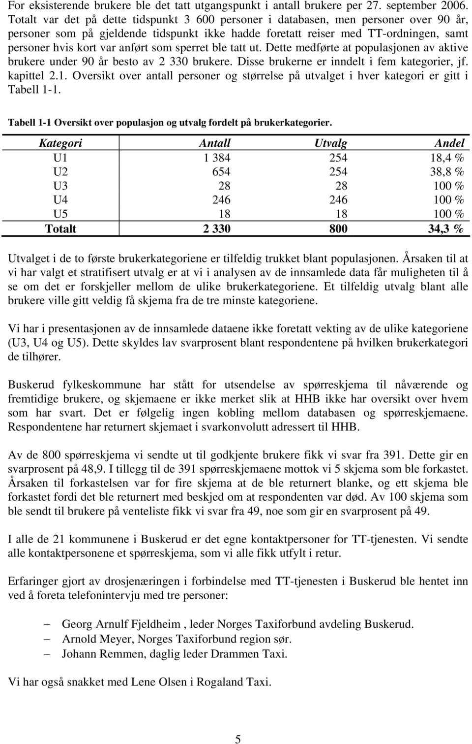 anført som sperret ble tatt ut. Dette medførte at populasjonen av aktive brukere under 90 år besto av 2 330 brukere. Disse brukerne er inndelt i fem kategorier, jf. kapittel 2.1.