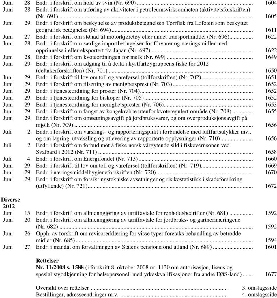 697)... 1622 Juni 28. Endr. i forskrift om kvoteordningen for melk (Nr. 699)... 1649 Juni 29. Endr. i forskrift om adgang til å delta i kystfartøygruppens fiske for 2012 (deltakerforskriften) (Nr.