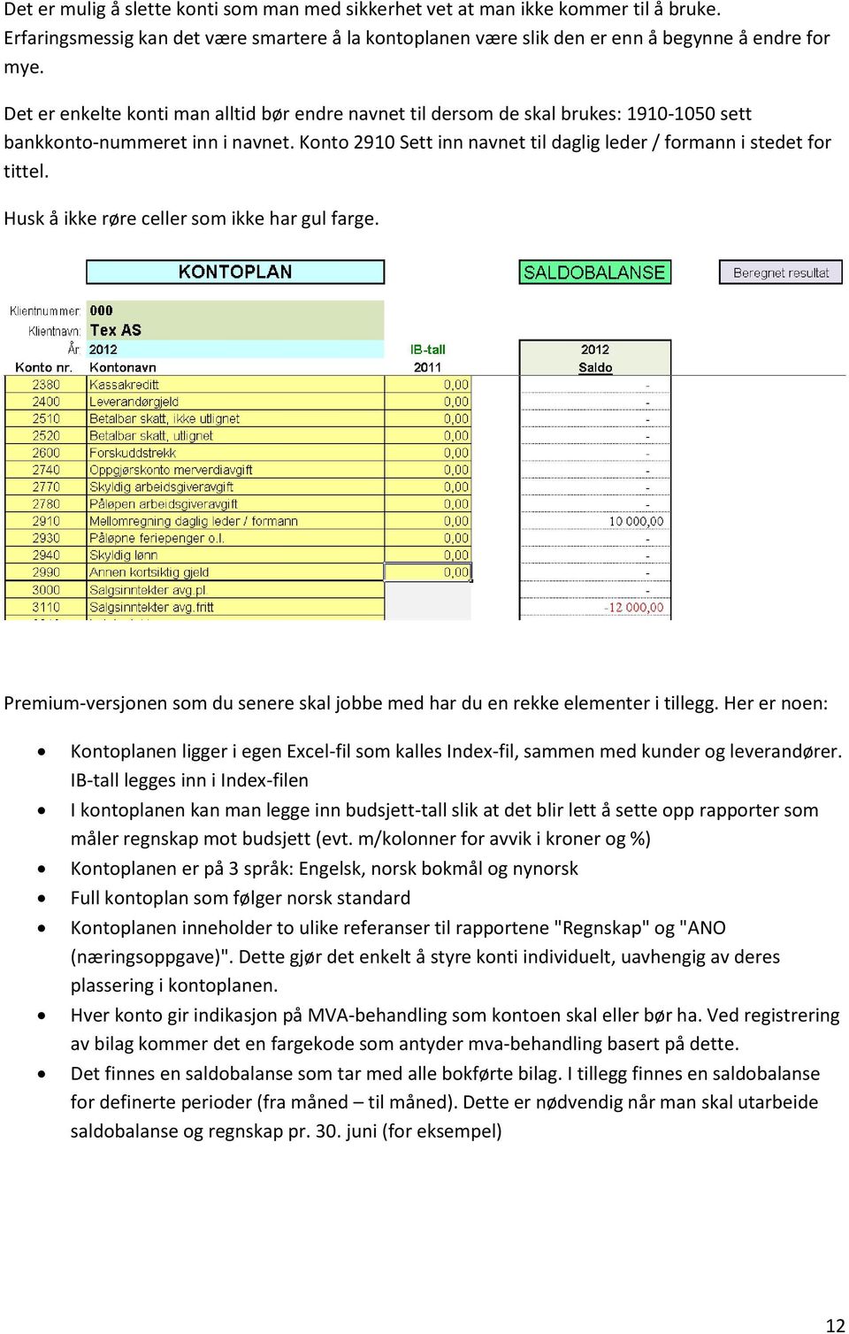 Husk å ikke røre celler som ikke har gul farge. Premium-versjonen som du senere skal jobbe med har du en rekke elementer i tillegg.