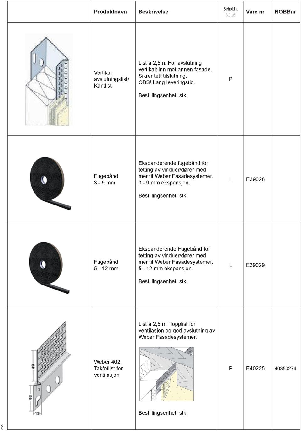 3-9 mm ekspansjon. E39028 Fugebånd 5-12 mm Ekspanderende Fugebånd for tetting av vinduer/dører med mer til Weber Fasadesystemer.