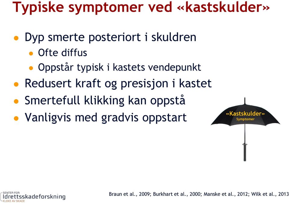 Smertefull klikking kan oppstå Vanligvis med gradvis oppstart «Kastskulder»