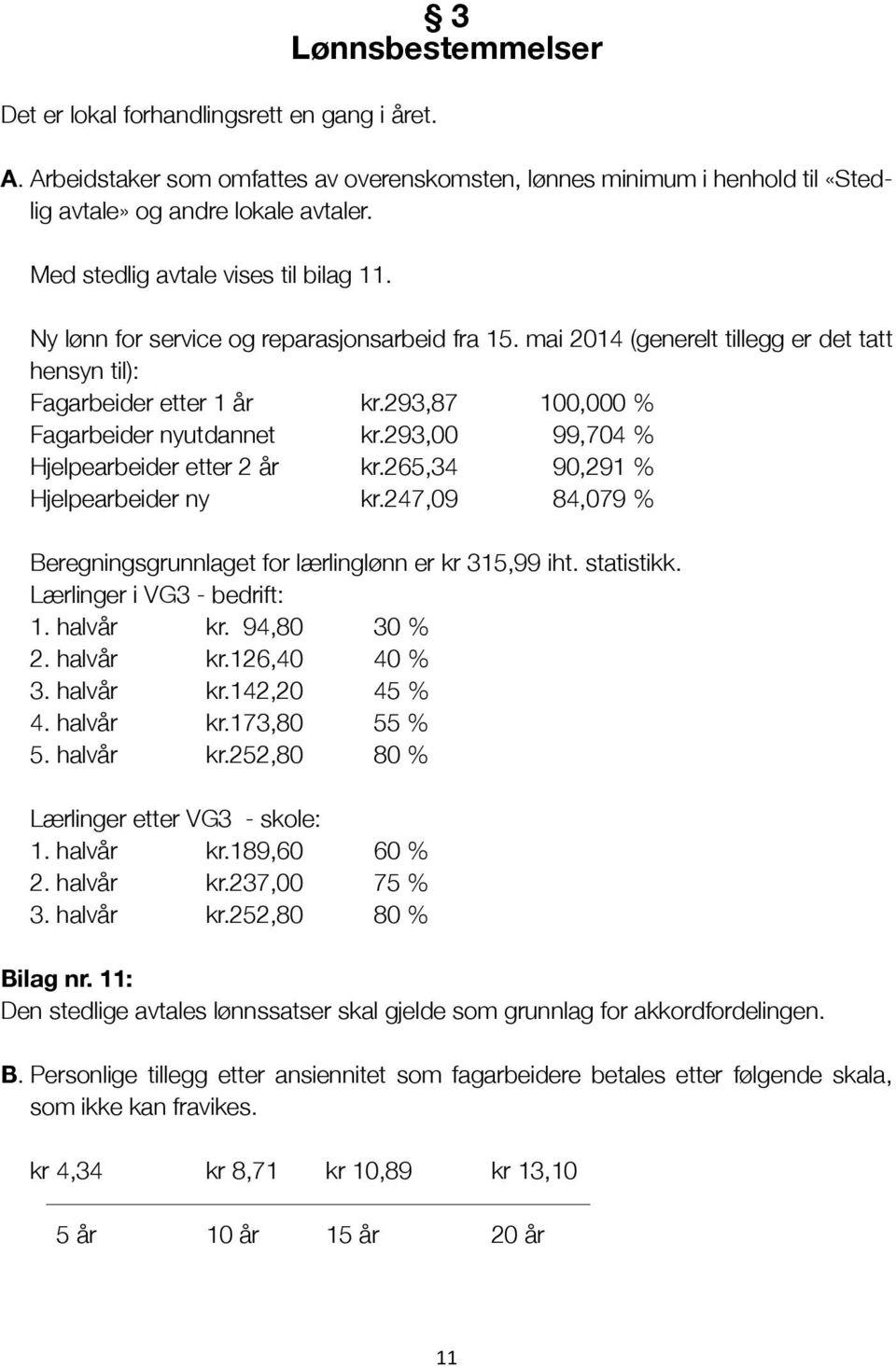 293,87 100,000 % Fagarbeider nyutdannet kr.293,00 99,704 % Hjelpearbeider etter 2 år kr.265,34 90,291 % Hjelpearbeider ny kr.247,09 84,079 % Beregningsgrunnlaget for lærlinglønn er kr 315,99 iht.