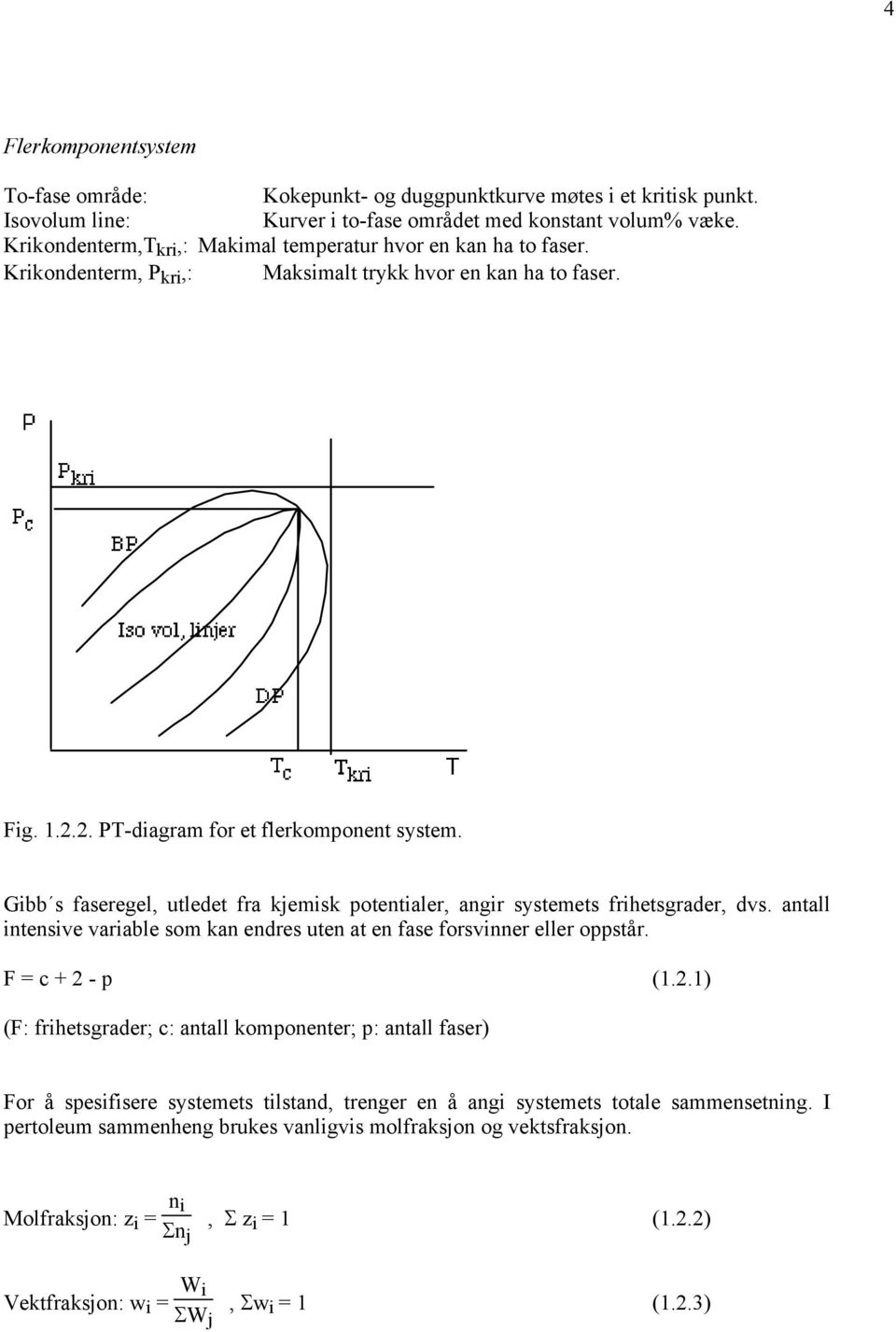 Gibb s faseregel, utledet fra kjemisk potentialer, angir systemets frihetsgrader, dvs. antall intensive variable som kan endres uten at en fase forsvinner eller oppstår. F = c + 2 