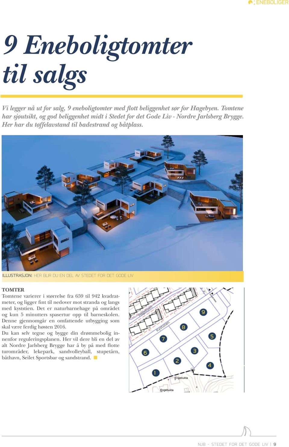 ILLUSTRASJON: HER BLIR DU EN DEL AV STEDET FOR DET GODE LIV TOMTER Tomtene varierer i størrelse fra 659 til 942 kvadratmeter, og ligger fint til nedover mot stranda og langs med kyststien.