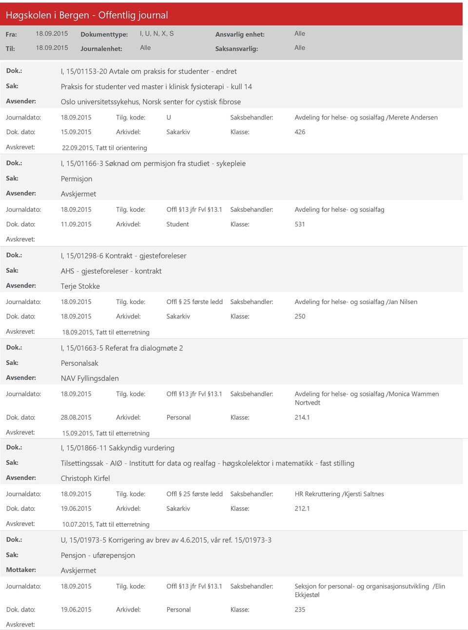 dato: 11.09.2015 Arkivdel: Student 531 I, 15/01298-6 Kontrakt - gjesteforeleser Terje Stokke Dok.