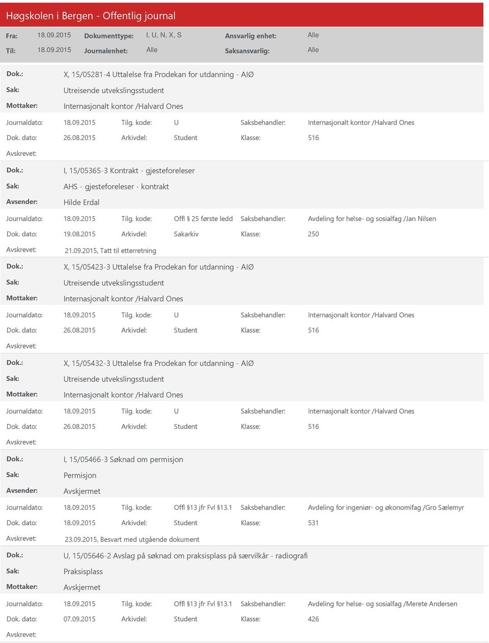 dato: 26.08.2015 Arkivdel: Student I, 15/05466-3 Søknad om permisjon Permisjon Avdeling for ingeniør- og økonomifag /Gro Sælemyr Dok. dato: Arkivdel: Student 531 23.09.