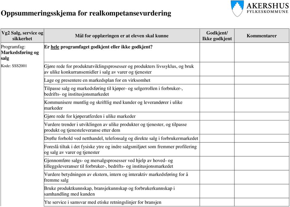 institusjonsmarkedet Kommunisere muntlig og skriftlig med kunder og leverandører i ulike markeder Gjøre rede for kjøperatferden i ulike markeder Vurdere trender i utviklingen av ulike produkter og