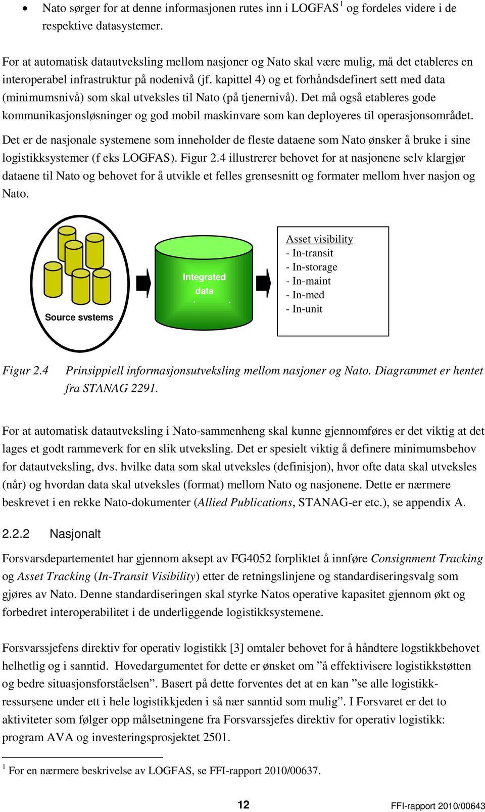 kapittel 4) og et forhåndsdefinert sett med data (minimumsnivå) som skal utveksles til Nato (på tjenernivå).