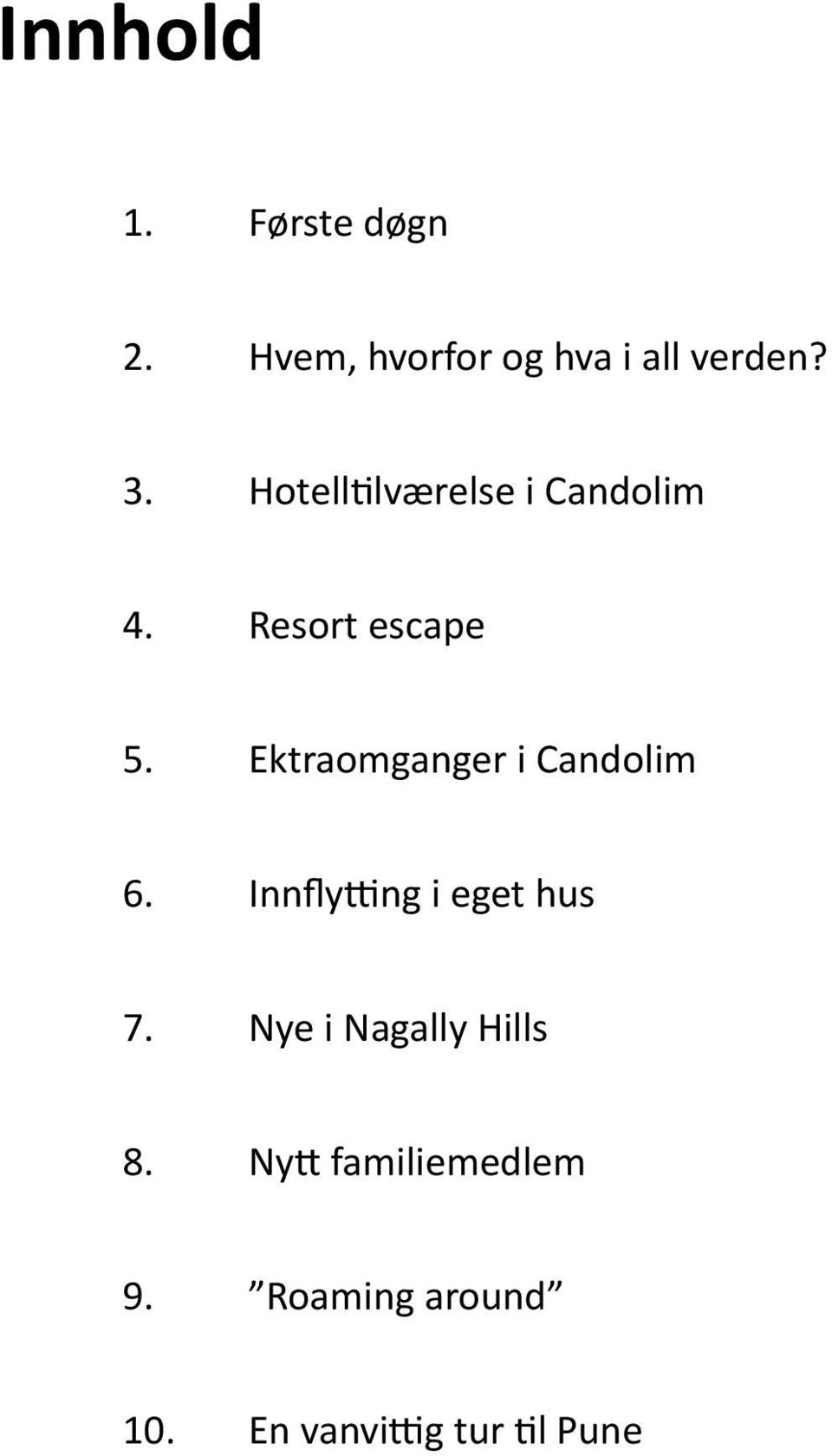 Ektraomganger i Candolim 6. Innflytting i eget hus 7.