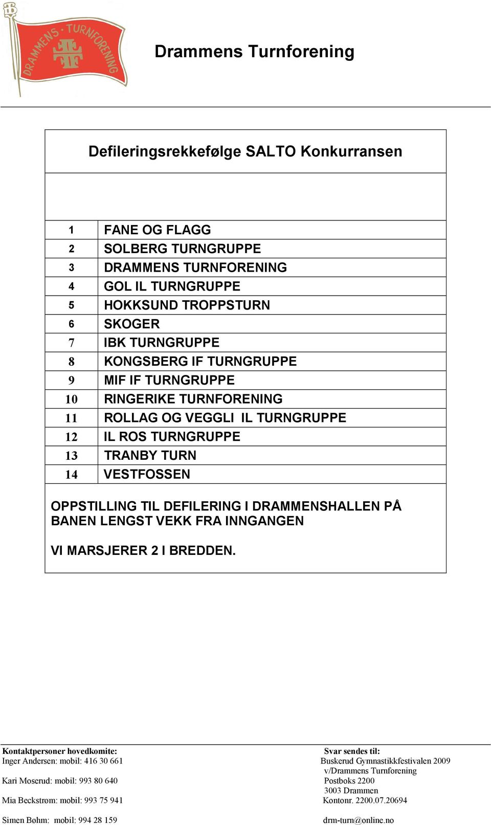 10 RINGERIKE TURNFORENING 11 ROLLAG OG VEGGLI IL TURNGRUPPE 12 IL ROS TURNGRUPPE 13 TRANBY TURN 14