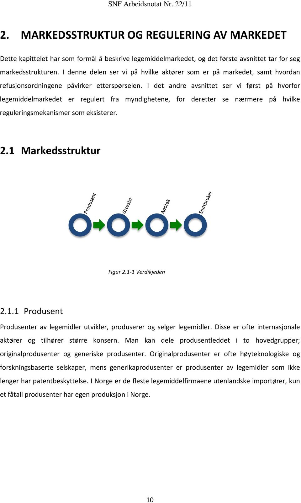 I det andre avsnittet ser vi først på hvorfor legemiddelmarkedet er regulert fra myndighetene, for deretter se nærmere på hvilke reguleringsmekanismer som eksisterer. 2.1 Markedsstruktur Figur 2.