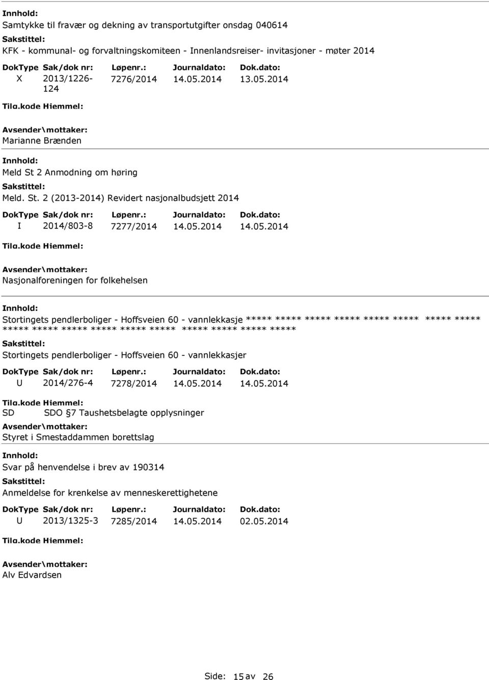 ***** ***** ***** ***** ***** ***** ***** ***** ***** ***** ***** Stortingets pendlerboliger - Hoffsveien 60 - vannlekkasjer 2014/276-4 7278/2014 Tilg.