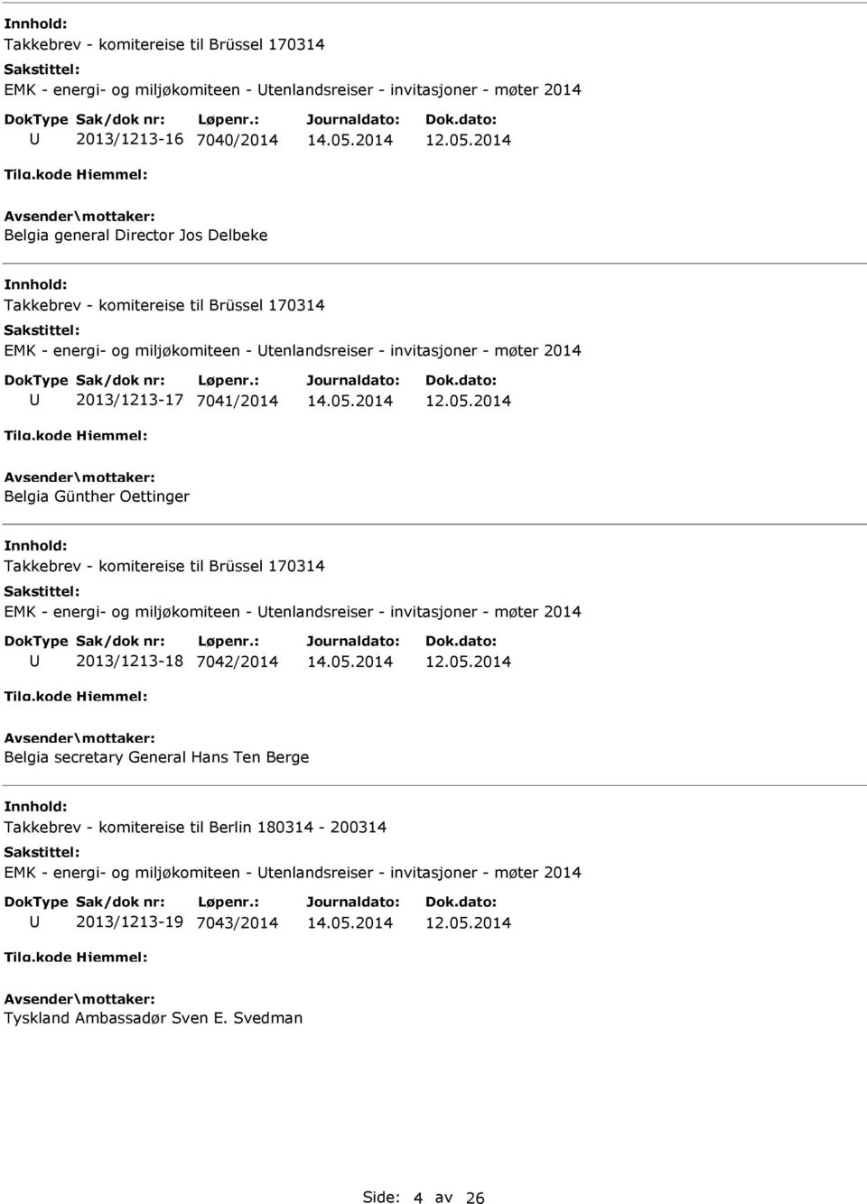 2014 Belgia Günther Oettinger Takkebrev - komitereise til Brüssel 170314 EMK - energi- og miljøkomiteen - tenlandsreiser - invitasjoner - møter 2014 2013/1213-18 7042/2014 12.05.