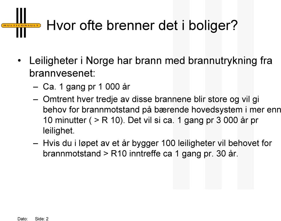 bærende hovedsystem i mer enn 10 minutter ( > R 10). Det vil si ca. 1 gang pr 3 000 år pr leilighet.