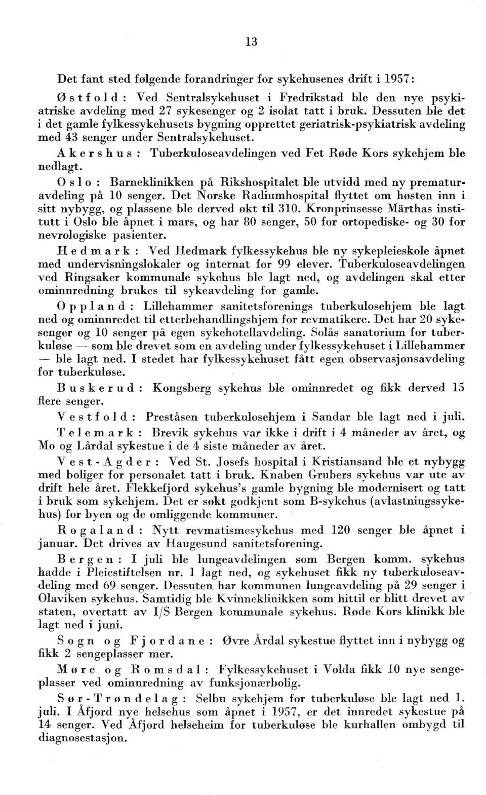 Akershus : Tuberkuloseavdelingen ved Fet Røde Kors sykehjem ble nedlagt. O slo : Barneklinikken på Rikshospitalet ble utvidd med ny prematuravdeling på 0 senger.