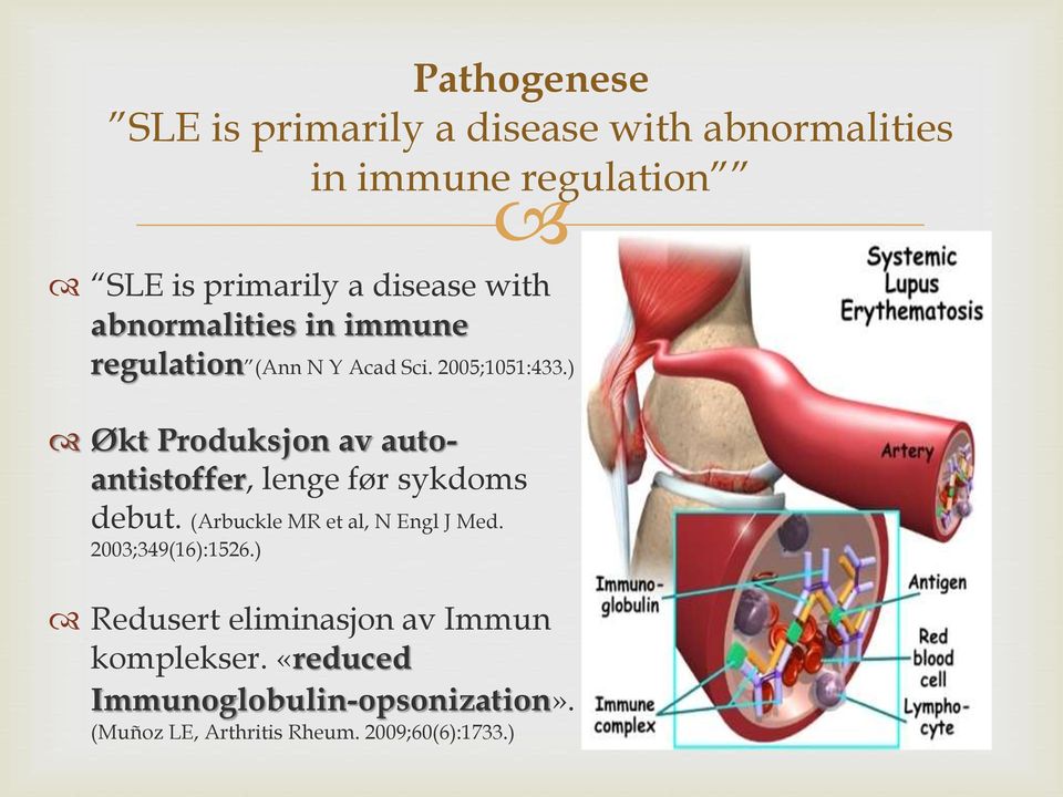 ) Økt Produksjon av autoantistoffer, lenge før sykdoms debut. (Arbuckle MR et al, N Engl J Med.