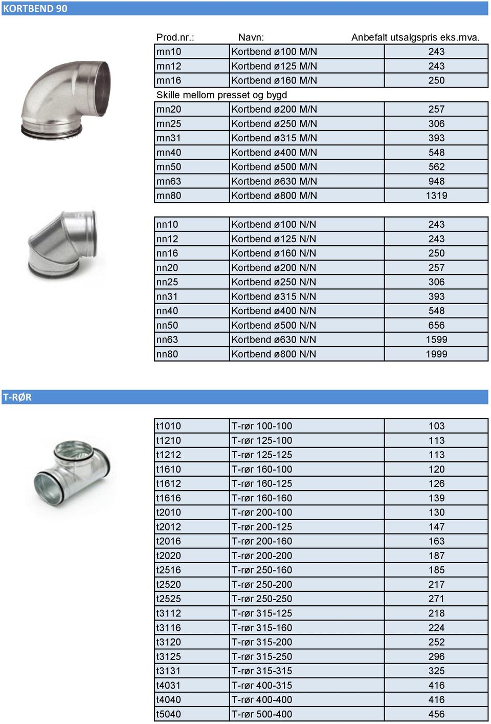 mn50 Kortbend ø500 M/N 562 mn63 Kortbend ø630 M/N 948 mn80 Kortbend ø800 M/N 1319 nn10 Kortbend ø100 N/N 243 nn12 Kortbend ø125 N/N 243 nn16 Kortbend ø160 N/N 250 nn20 Kortbend ø200 N/N 257 nn25