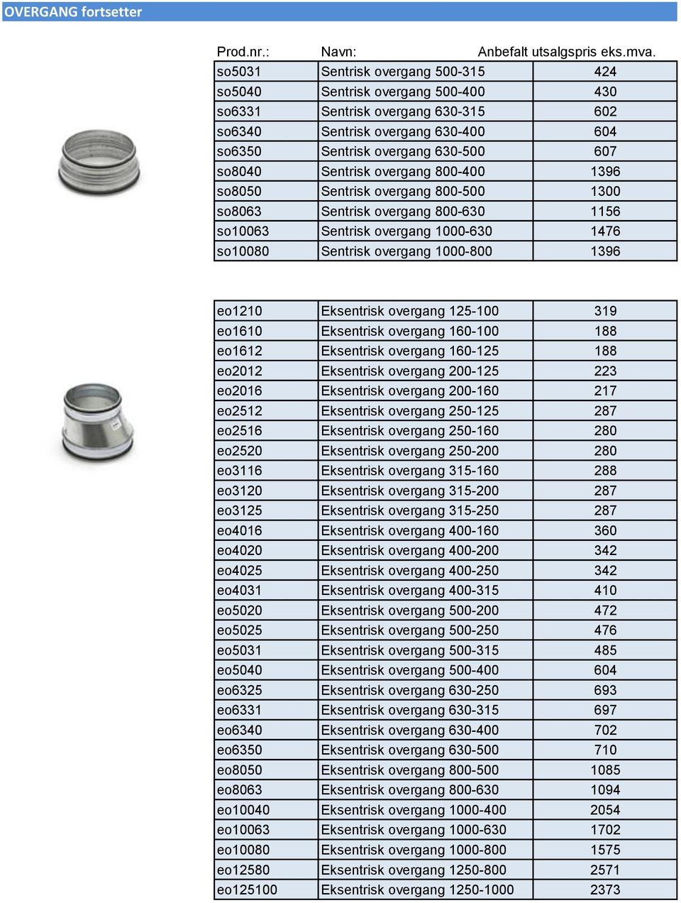 Sentrisk overgang 800-400 1396 so8050 Sentrisk overgang 800-500 1300 so8063 Sentrisk overgang 800-630 1156 so10063 Sentrisk overgang 1000-630 1476 so10080 Sentrisk overgang 1000-800 1396 eo1210