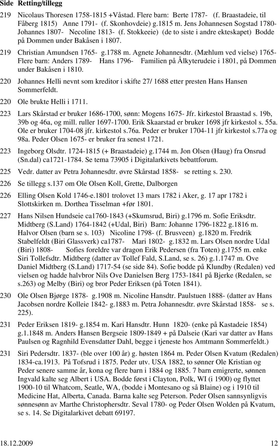 (Mæhlum ved vielse) 1765- Flere barn: Anders 1789- Hans 1796- Familien på Ålkyterudeie i 1801, på Dommen under Bakåsen i 1810.