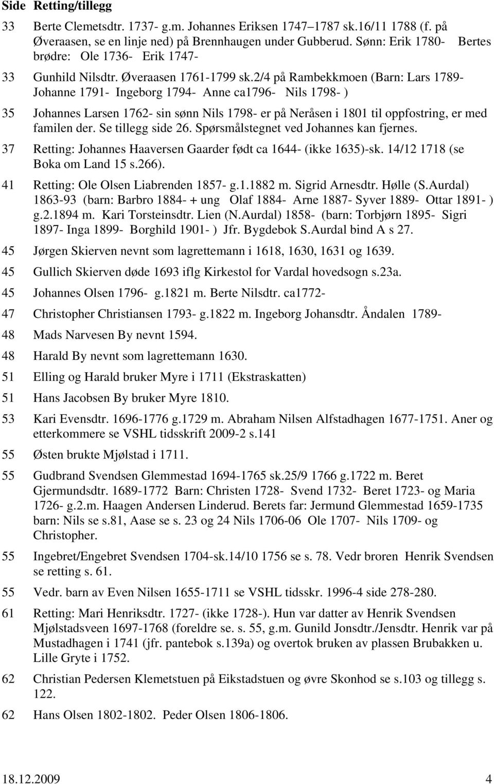 2/4 på Rambekkmoen (Barn: Lars 1789- Johanne 1791- Ingeborg 1794- Anne ca1796- Nils 1798- ) 35 Johannes Larsen 1762- sin sønn Nils 1798- er på Neråsen i 1801 til oppfostring, er med familen der.