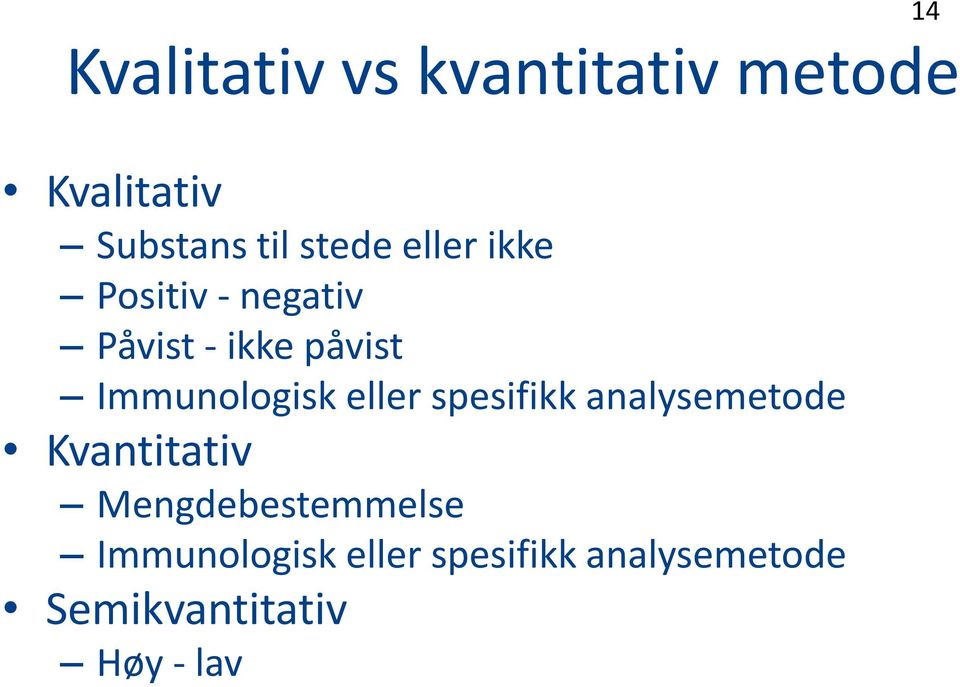 eller spesifikk analysemetode Kvantitativ Mengdebestemmelse