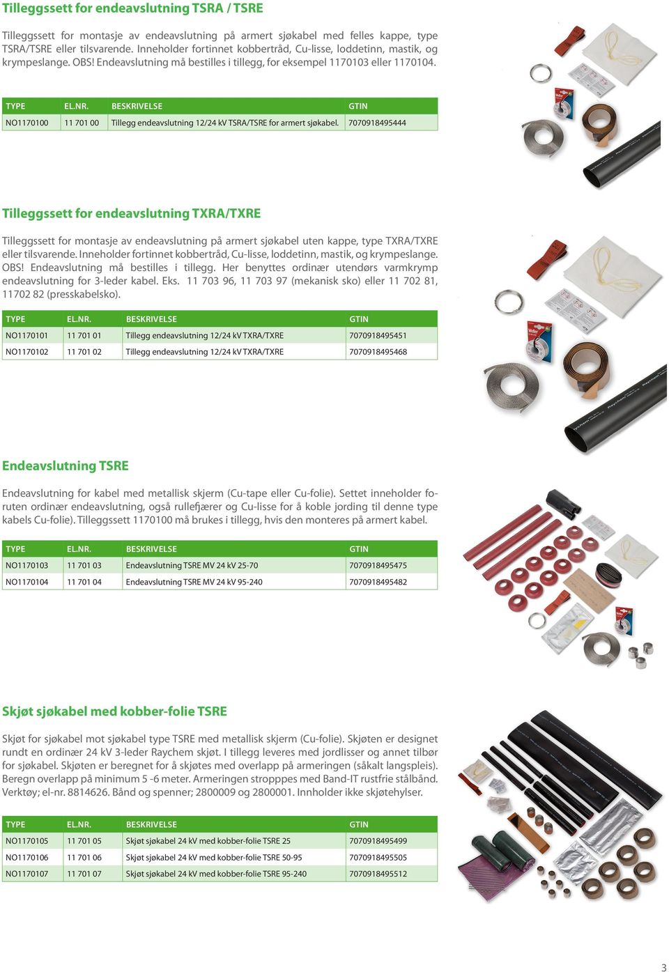 NO1170100 11 701 00 Tillegg endeavslutning 12/24 kv TSRA/TSRE for armert sjøkabel.