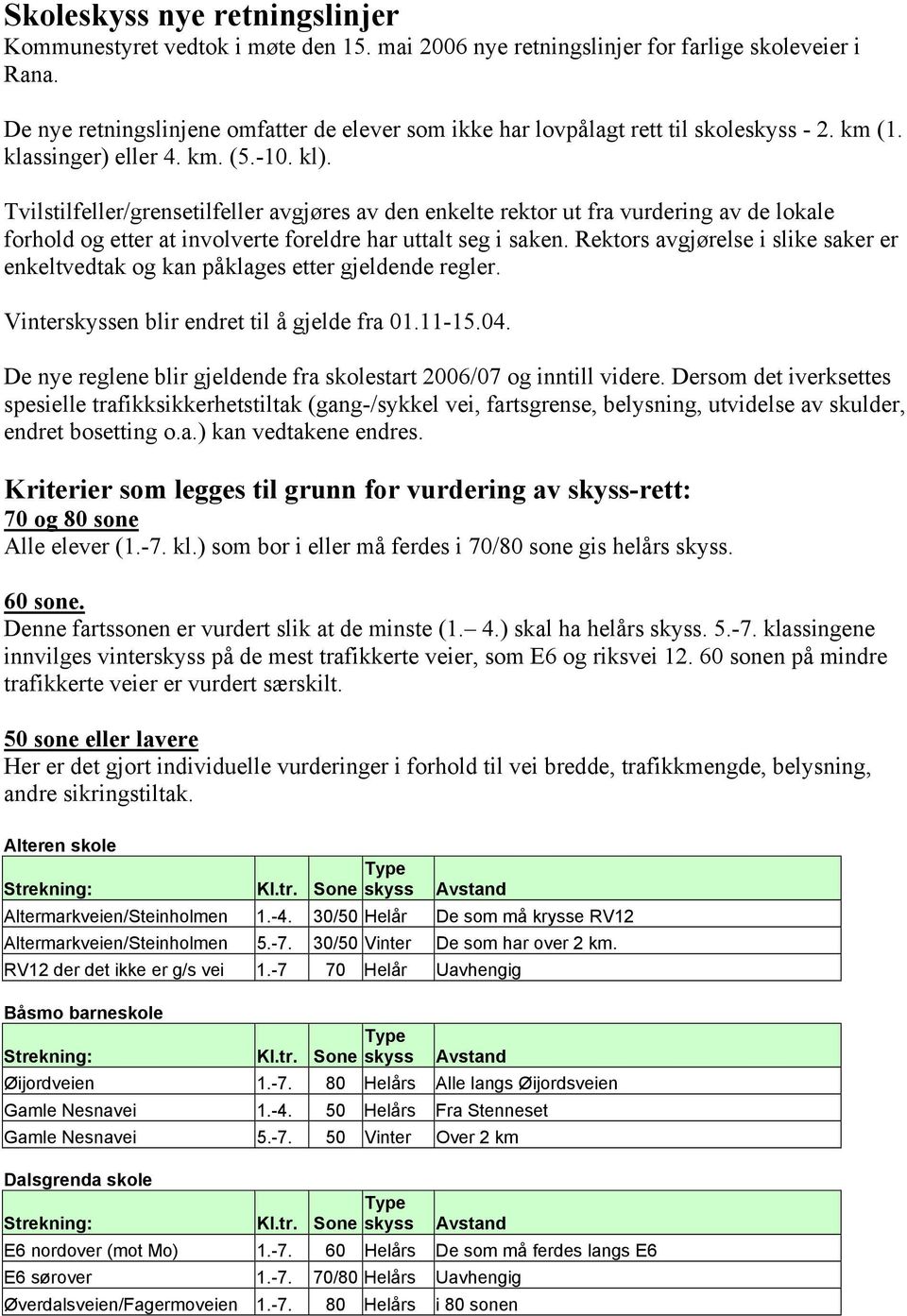 Tvilstilfeller/grensetilfeller avgjøres av den enkelte rektor ut fra vurdering av de lokale forhold og etter at involverte foreldre har uttalt seg i saken.